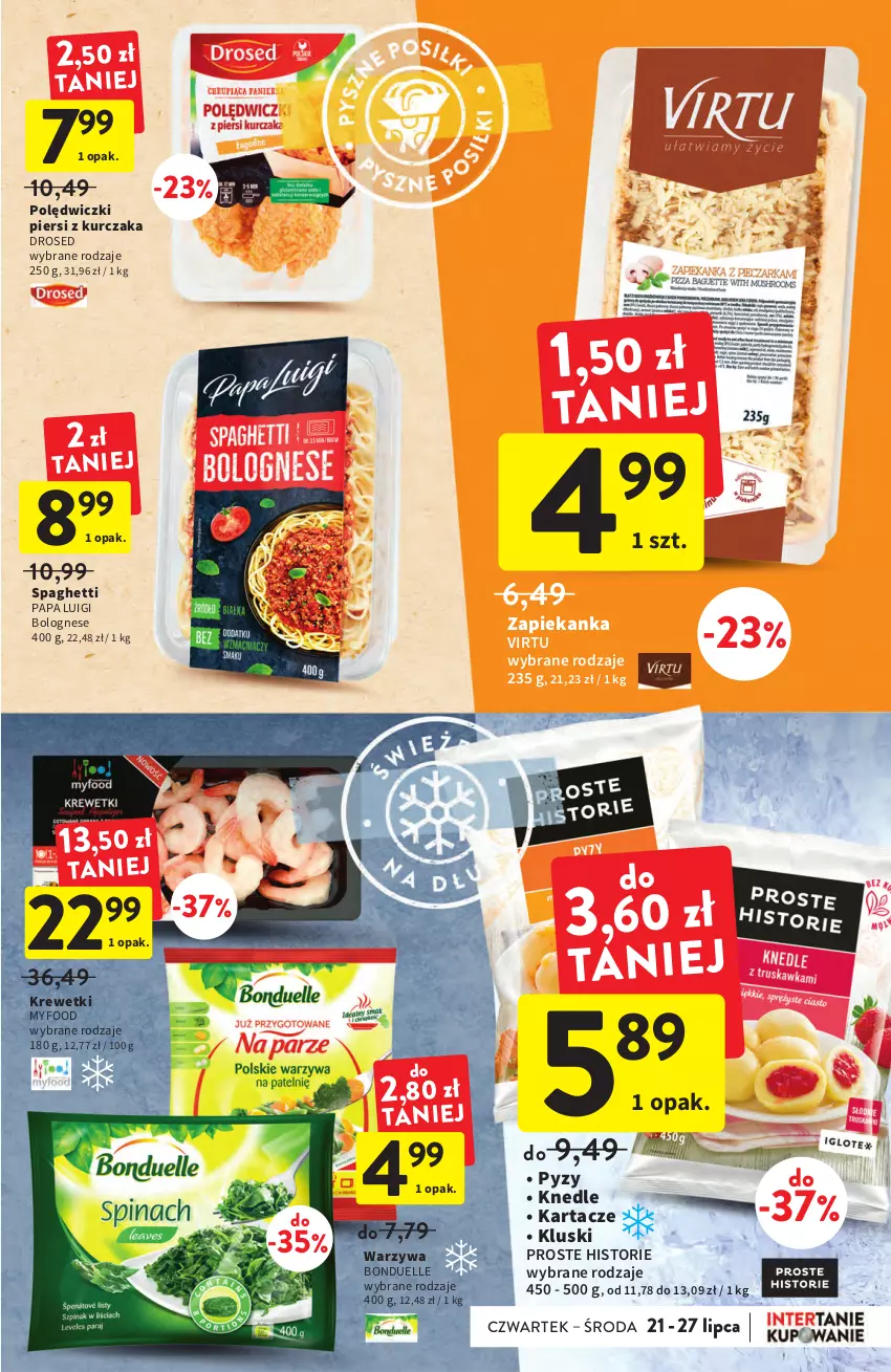 Gazetka promocyjna Intermarche - ważna 21.07 do 27.07.2022 - strona 17 - produkty: Bonduelle, Knedle, Krewetki, Kurczak, Spaghetti, Virtu, Warzywa, Zapiekanka