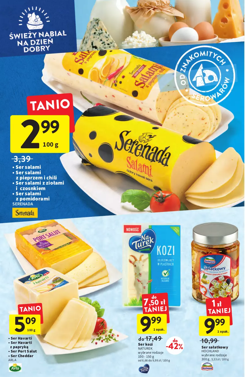 Gazetka promocyjna Intermarche - ważna 21.07 do 27.07.2022 - strona 18 - produkty: Cheddar, Havarti, Hochland, NaTurek, Pieprz, Por, Salami, Sałat, Ser, Ser kozi, Ser salami