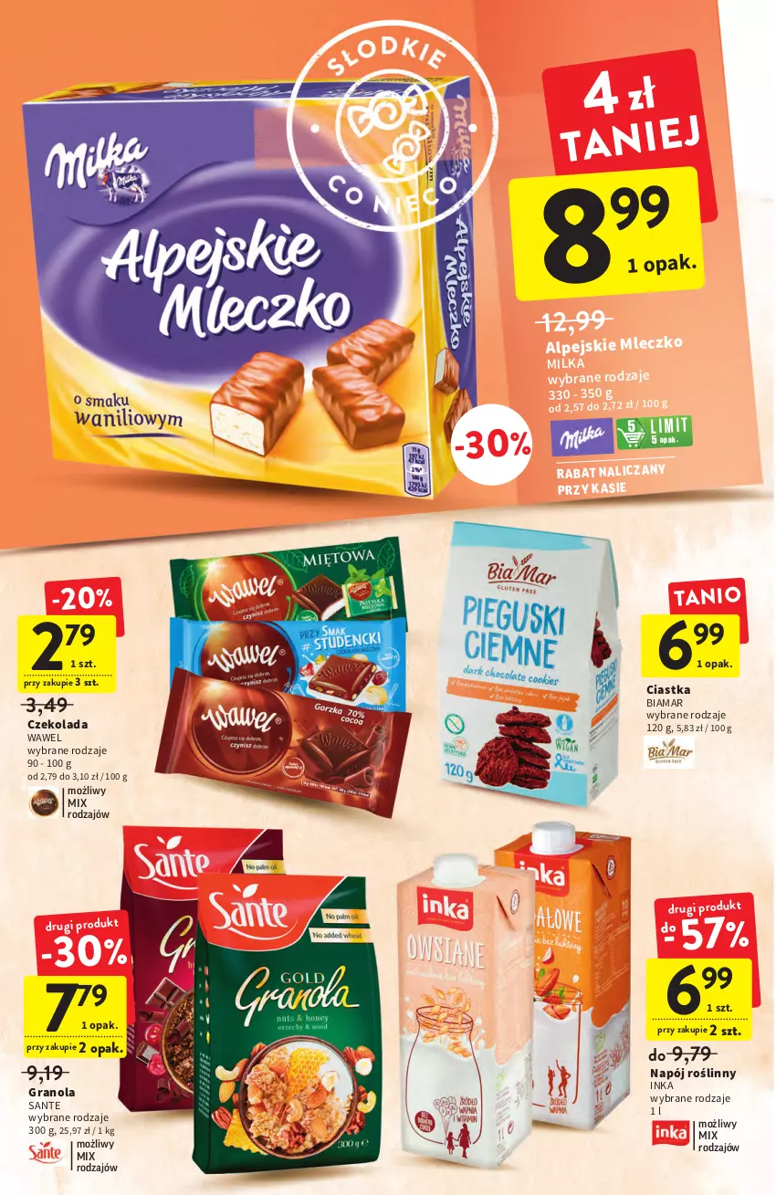 Gazetka promocyjna Intermarche - ważna 21.07 do 27.07.2022 - strona 26 - produkty: Ciastka, Czekolada, Gra, Granola, Inka, Mleczko, Napój, Napój roślinny, Sante, Wawel