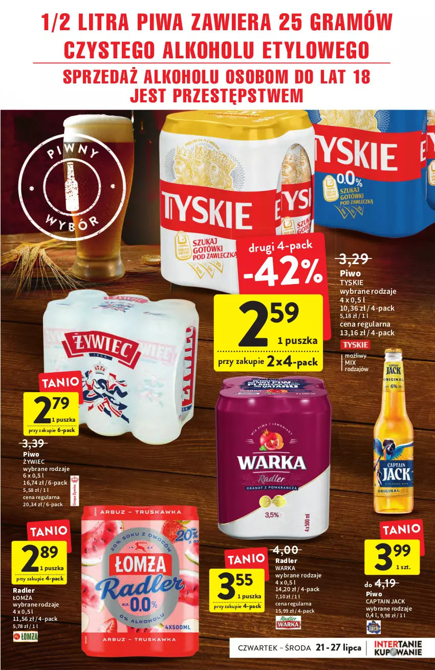 Gazetka promocyjna Intermarche - ważna 21.07 do 27.07.2022 - strona 29 - produkty: Captain Jack, Gra, Piwa, Piwo, Radler, Tyskie, Warka