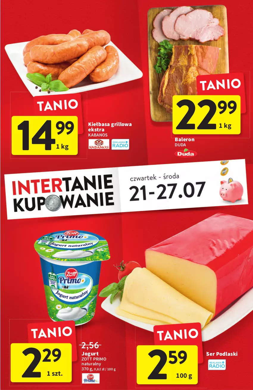 Gazetka promocyjna Intermarche - ważna 21.07 do 27.07.2022 - strona 5 - produkty: Duda, Grill, Jogurt, Kabanos, Kiełbasa, Podlaski, Ser, Zott, Zott Primo