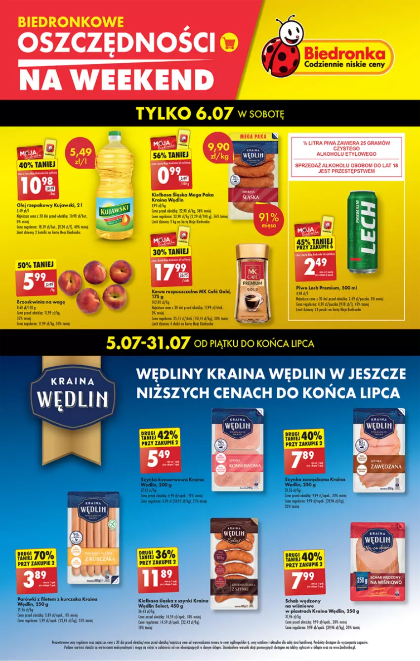 Gazetka promocyjna Biedronka - Sobota - ważna 06.07 do 06.07.2024 - strona 1 - produkty: Brugi, Fa, Kawa, Kiełbasa, Kujawski, LG, Olej, Olej rzepakowy, Rogal, Ser