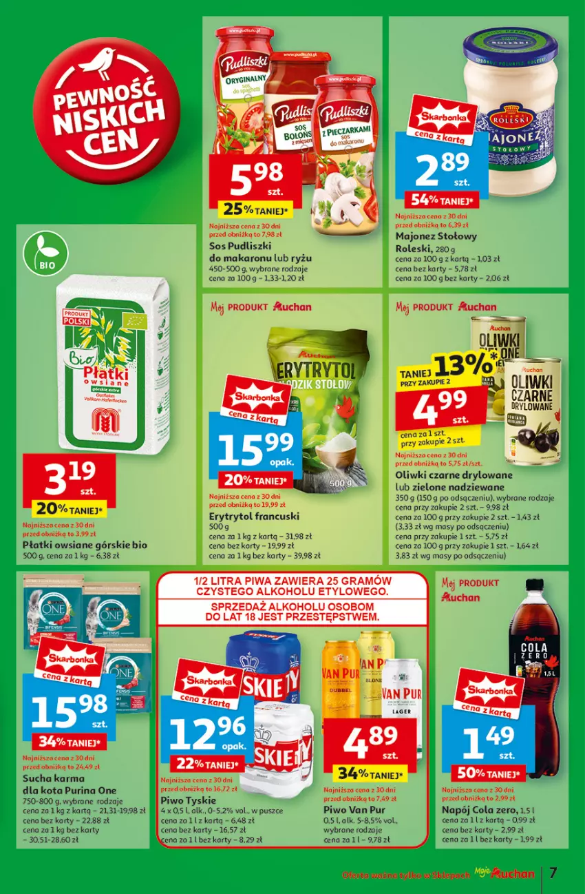 Gazetka promocyjna Auchan - Pewność Niskich Cen Moje - ważna 13.03 do 19.03.2025 - strona 9 - produkty: Gra, Majonez, Makaron, Napój, Oliwki, Oliwki czarne, Piwa, Piwo, Płatki owsiane, Pudliszki, Pur, Purina, Ryż, Sos, Sucha karma, Tyskie