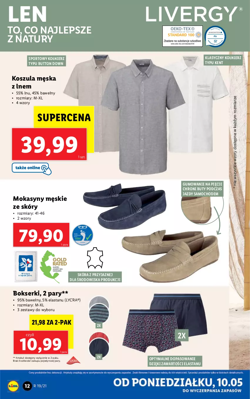 Gazetka promocyjna Lidl - GAZETKA - ważna 10.05 do 15.05.2021 - strona 12 - produkty: Bokserki, Buty, Kosz, Koszula, Mokasyny, Por, Ser, Sport