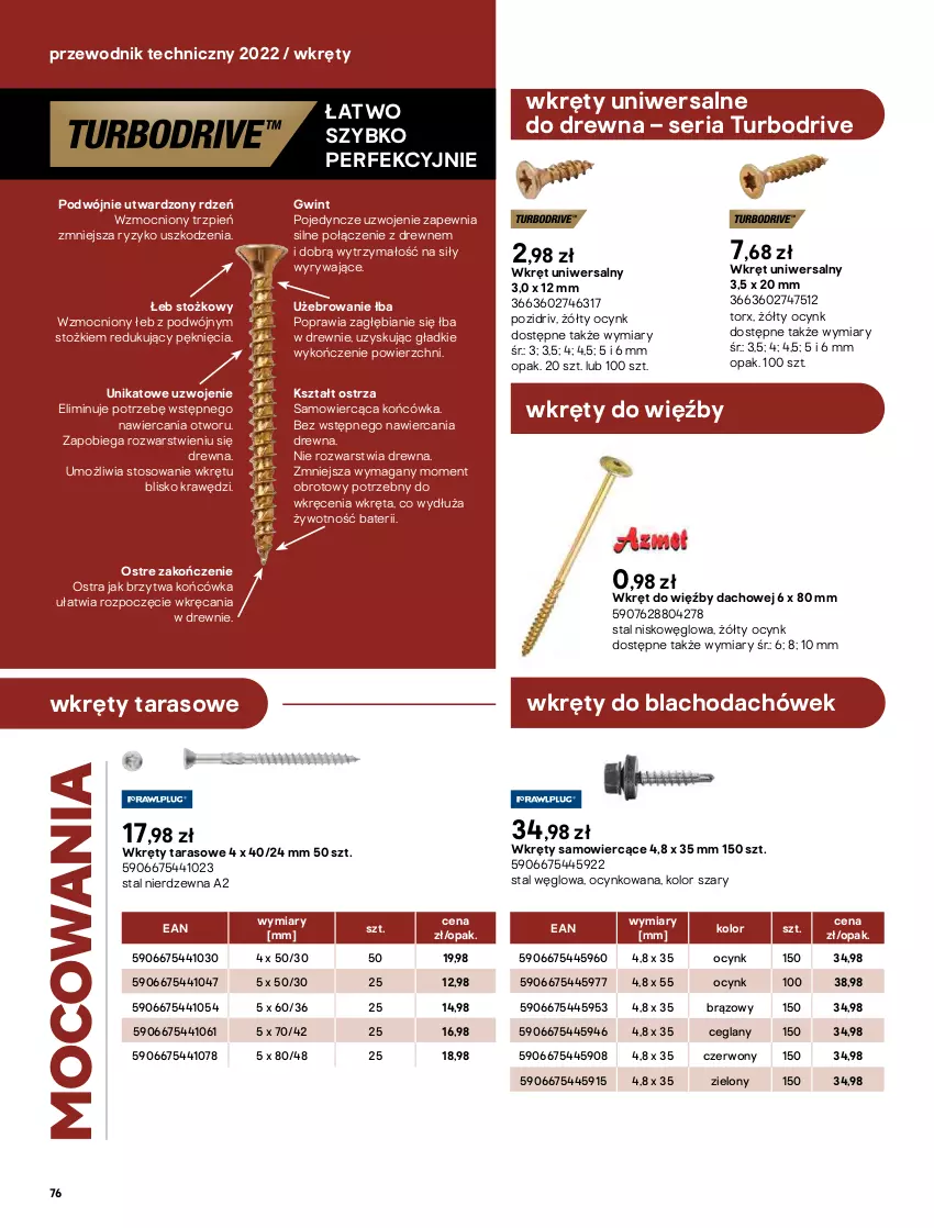 Gazetka promocyjna Castorama - Przewodnik techniczny 2022 - ważna 21.03 do 30.03.2022 - strona 76 - produkty: Cynk, Płyta, Por, Przewodnik, Ser, Wkręt, Wkrętów