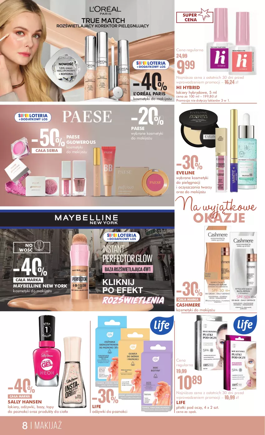 Gazetka promocyjna Super Pharm - ważna 14.10 do 29.10.2024 - strona 8 - produkty: Bell, Eveline, Kosmetyki do pielęgnacji, L’Oréal, Lakier, Makijaż, Maybelline, PAESE, Sally Hansen, Ser, Top