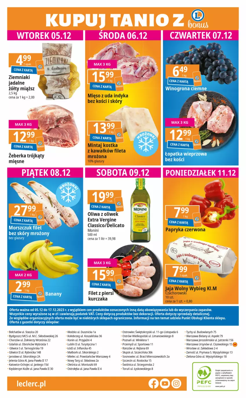 Gazetka promocyjna E Leclerc - ważna 05.12 do 17.12.2023 - strona 32 - produkty: Filet z piersi kurczaka, Gin, Gra, Jaja, Kawa, Kosz, Kurczak, Lazur, Mięso, Monini, Noż, Oliwa, Oliwa z oliwek, Papier, Papryka, Papryka czerwona, Por, Sos, Sport, Stock, Szal, Top, Ziemniaki