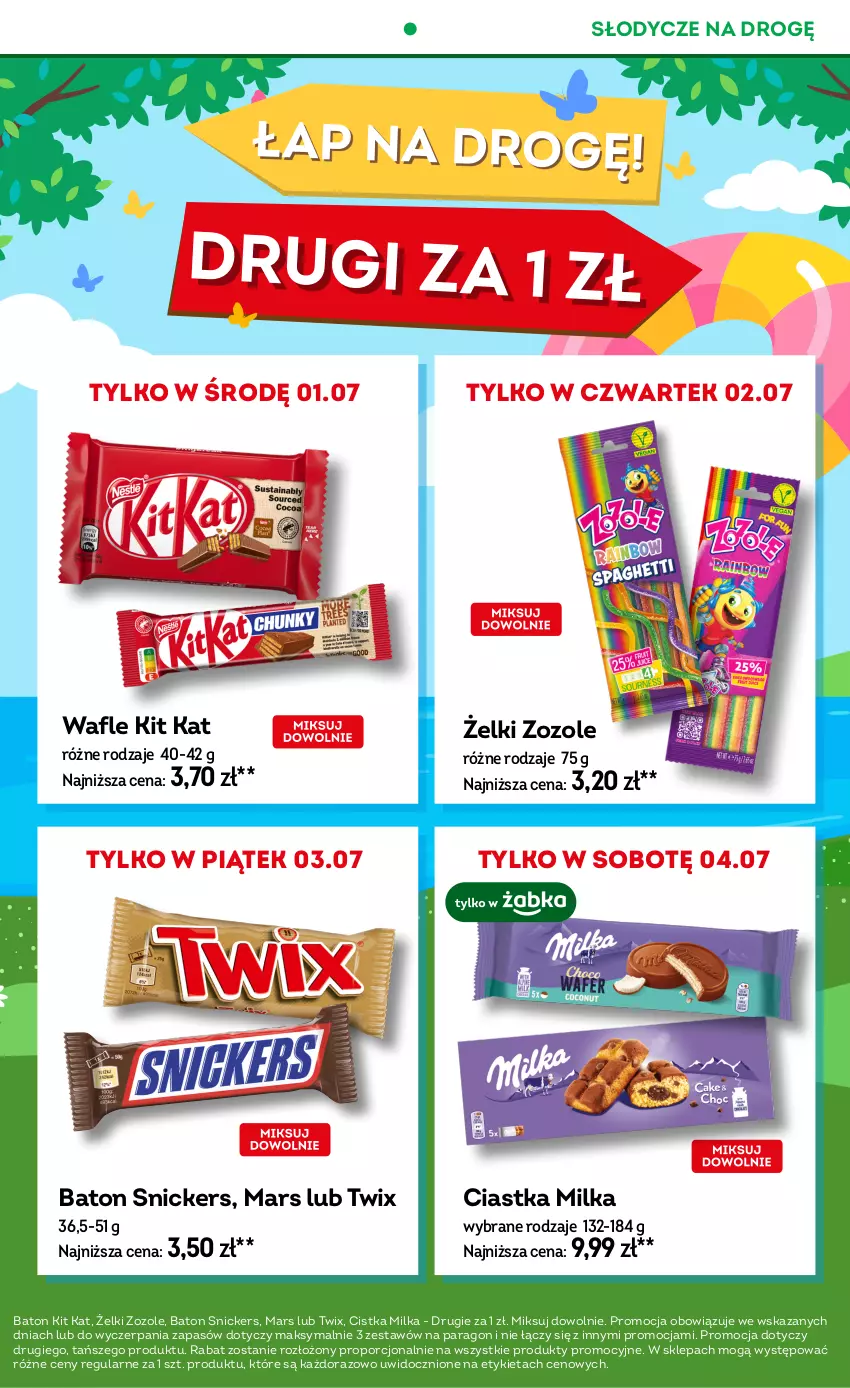 Gazetka promocyjna Żabka - gazetka-promocyjna-27-28-2026 - ważna 01.07 do 14.07.2026 - strona 11 - produkty: Baton, Ciastka, Kit Kat, Mars, Milka, Por, Snickers, Twix, Wafle