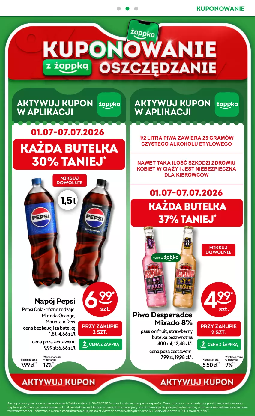 Gazetka promocyjna Żabka - gazetka-promocyjna-27-28-2026 - ważna 01.07 do 14.07.2026 - strona 45 - produkty: Desperados, Gra, Mirinda, Mixa, Napój, Pepsi, Piec, Piwa, Piwo, Rama, Tran
