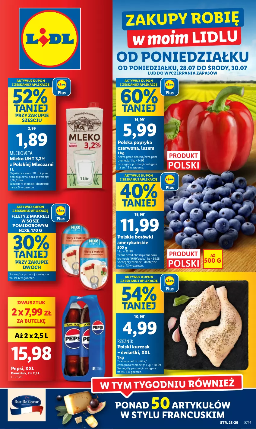 Gazetka promocyjna Lidl - GAZETKA - ważna 28.07 do 30.07.2025 - strona 1 - produkty: Kurczak, Mleko, Mlekovita, Papryka, Papryka czerwona, Pepsi, Sos