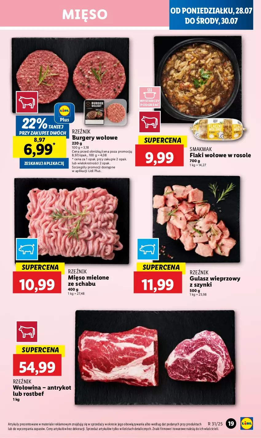 Gazetka promocyjna Lidl - GAZETKA - ważna 28.07 do 30.07.2025 - strona 23 - produkty: Burger, Flaki, Flaki wołowe, Mięso, Mięso mielone, Rostbef, Wołowina