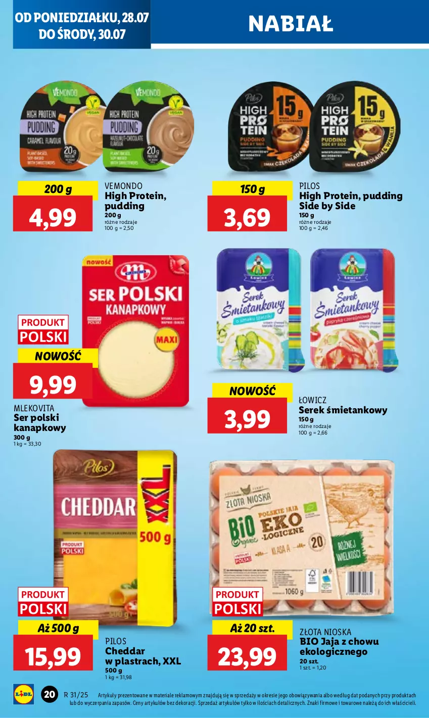 Gazetka promocyjna Lidl - GAZETKA - ważna 28.07 do 30.07.2025 - strona 24 - produkty: Cheddar, Jaja, Mleko, Mlekovita, Pilos, Pudding, Ser, Serek