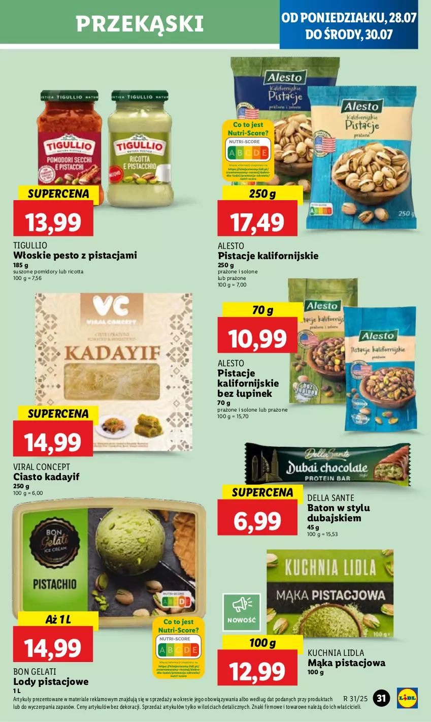 Gazetka promocyjna Lidl - GAZETKA - ważna 28.07 do 30.07.2025 - strona 37 - produkty: Baton, Dell, Kuchnia, Lody, Mąka, Pesto, Pistacje, Pomidory, Ricotta, Sante, Suszone pomidory