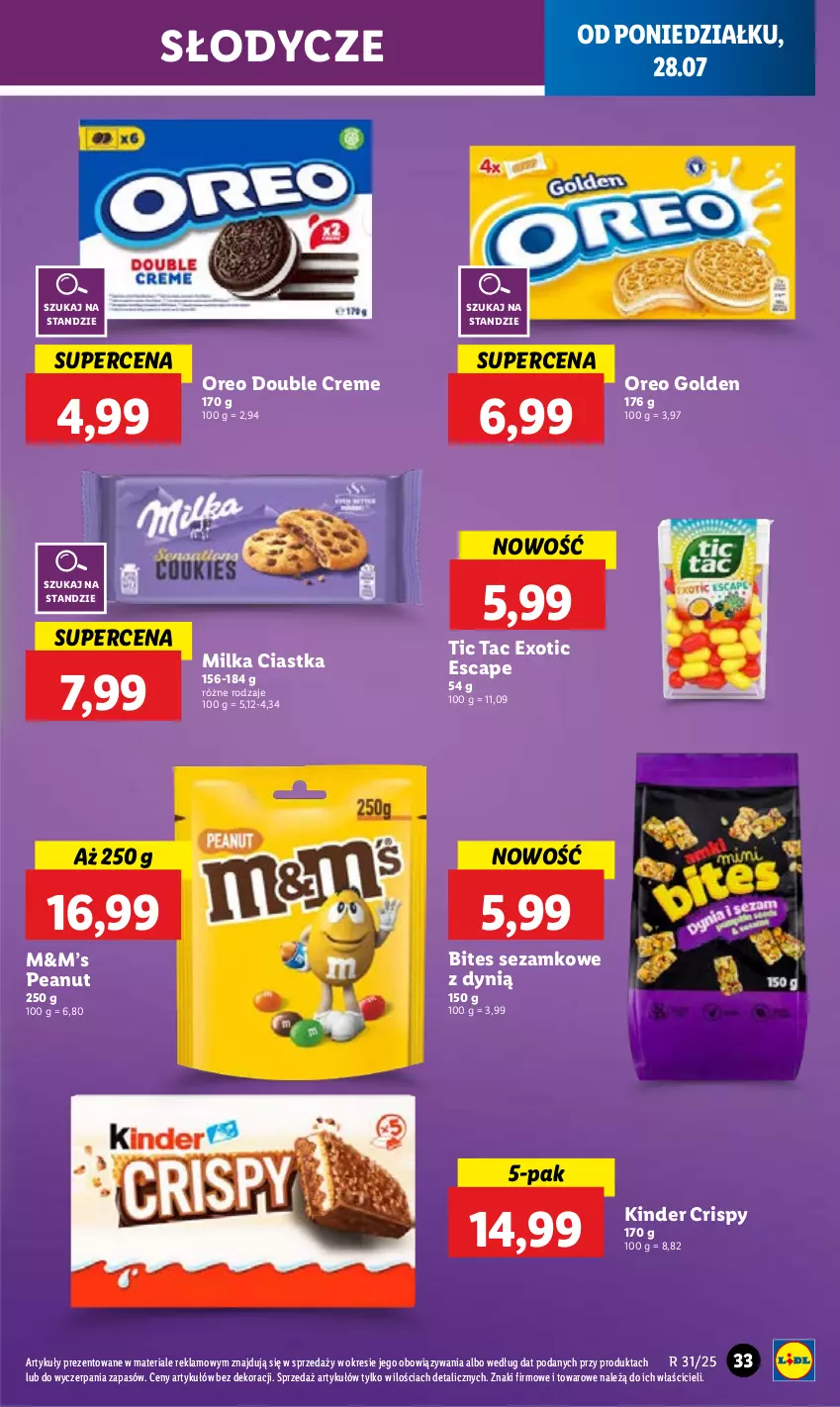 Gazetka promocyjna Lidl - GAZETKA - ważna 28.07 do 30.07.2025 - strona 39 - produkty: Ciastka, Dynią, Kinder, Milka, Oreo, Sezam