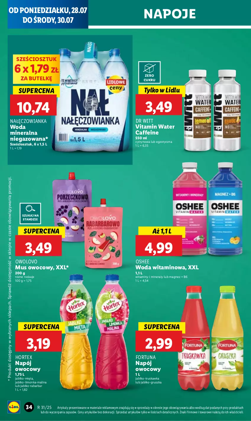 Gazetka promocyjna Lidl - GAZETKA - ważna 28.07 do 30.07.2025 - strona 40 - produkty: Fortuna, Hortex, Limonka, Magnez, Mięta, Mus, Nałęczowianka, Napój, Napoje, Oshee, Woda, Woda mineralna