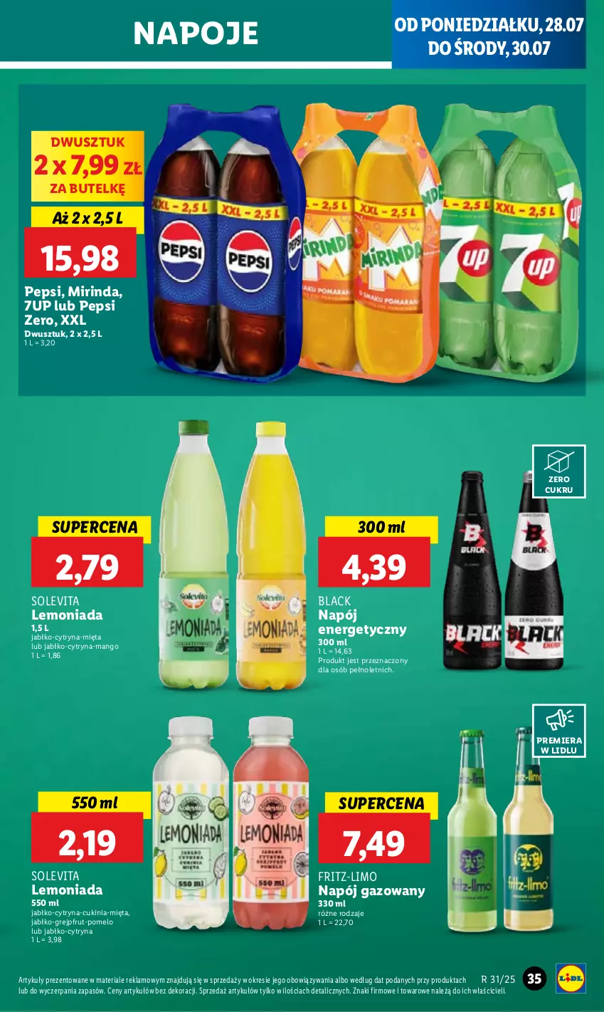 Gazetka promocyjna Lidl - GAZETKA - ważna 28.07 do 30.07.2025 - strona 41 - produkty: 7up, Grejpfrut, Lack, Lemoniada, Mango, Mięta, Mirinda, Napój, Napój energetyczny, Napój gazowany, Napoje, Pepsi, Pomelo
