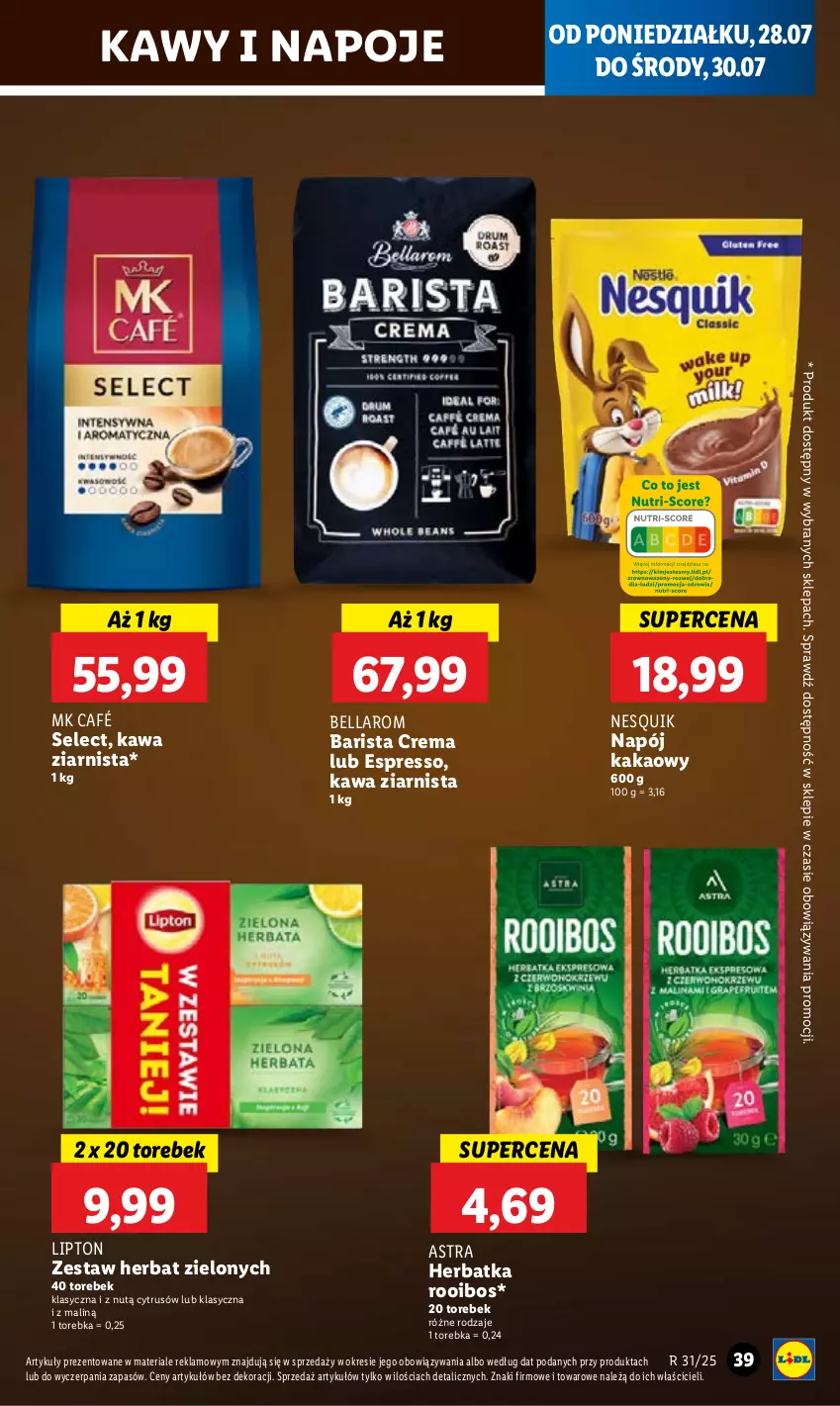 Gazetka promocyjna Lidl - GAZETKA - ważna 28.07 do 30.07.2025 - strona 47 - produkty: Bell, Bella, Kakao, Kawa, Kawa ziarnista, Lipton, Napój, Napoje, Nesquik, Torebka