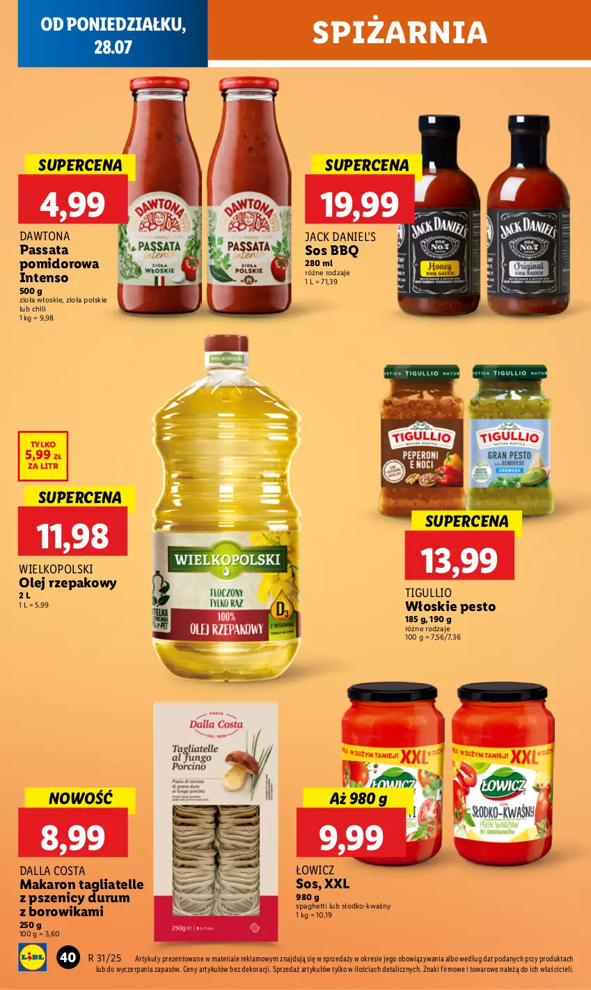 Gazetka promocyjna Lidl - GAZETKA - ważna 28.07 do 30.07.2025 - strona 48 - produkty: Dawtona, Makaron, Olej, Olej rzepakowy, Pesto, Rum, Sos, Spaghetti, Tagliatelle