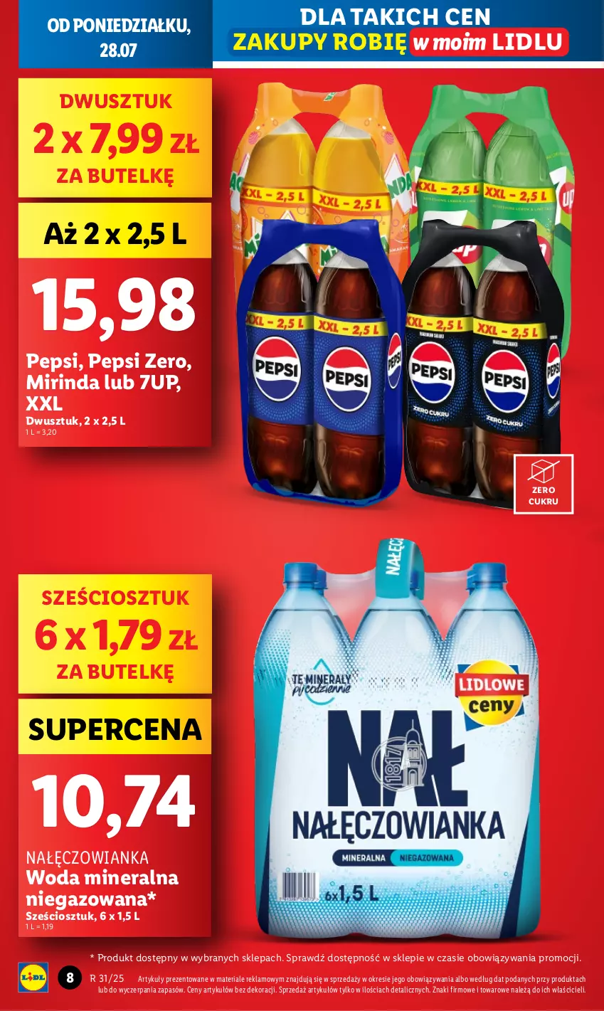 Gazetka promocyjna Lidl - GAZETKA - ważna 28.07 do 30.07.2025 - strona 8 - produkty: 7up, Mirinda, Nałęczowianka, Pepsi, Woda, Woda mineralna