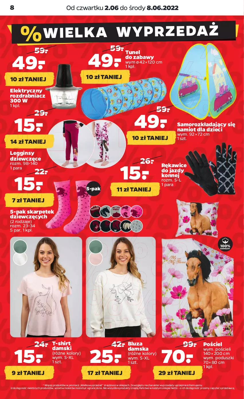 Gazetka promocyjna Netto - Gazetka non food 2.06-8.06 - ważna 02.06 do 08.06.2022 - strona 8 - produkty: Bluza, Dzieci, Gin, Gra, Karp, Legginsy, Namiot, Pościel, Rękawice, Rozdrabniacz, T-shirt, Tunel