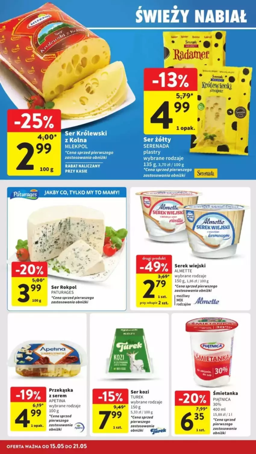 Gazetka promocyjna Intermarche - ważna 15.05 do 21.05.2025 - strona 10 - produkty: Almette, Królewski, Piątnica, Rokpol, Ser, Serek, Serek wiejski
