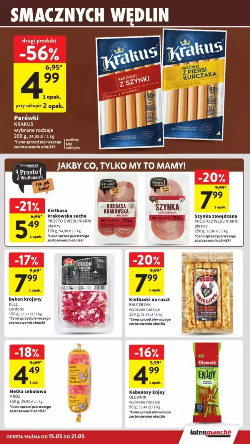 Gazetka promocyjna Intermarche - ważna 15.05 do 21.05.2025 - strona 7 - produkty: Beko, Bell, Kabanos, Kiełbasa, Krakus, Olewnik, Parówki, Szynka