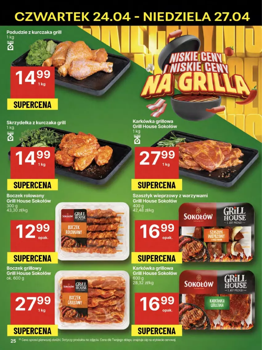 Gazetka promocyjna Delikatesy Centrum - Franczyza DC17 Czwartek - ważna 24.04 do 30.04.2025 - strona 25 - produkty: Boczek, Grill, Kurczak, Podudzie z kurczaka, Sok, Sokołów, Warzywa