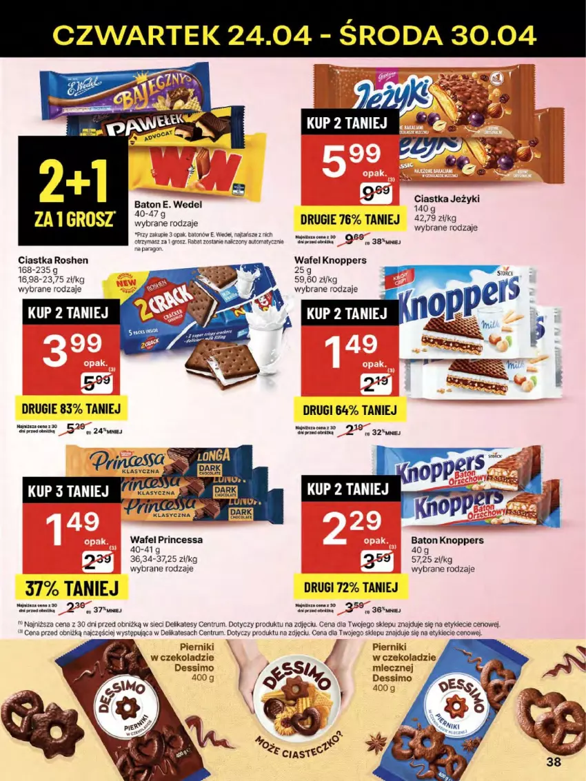 Gazetka promocyjna Delikatesy Centrum - Franczyza DC17 Czwartek - ważna 24.04 do 30.04.2025 - strona 38 - produkty: Baton, Ciastka, E. Wedel, Jeżyki, Knoppers, Miecz, Piernik, Princessa, Rum