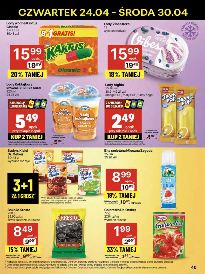 Gazetka promocyjna Delikatesy Centrum - Franczyza DC17 Czwartek - ważna 24.04 do 30.04.2025 - strona 40 - produkty: Algida, Budyń, Dr. Oetker, Gala, Galaretka, Kaktus, Kisiel, LG, Lody, Rum