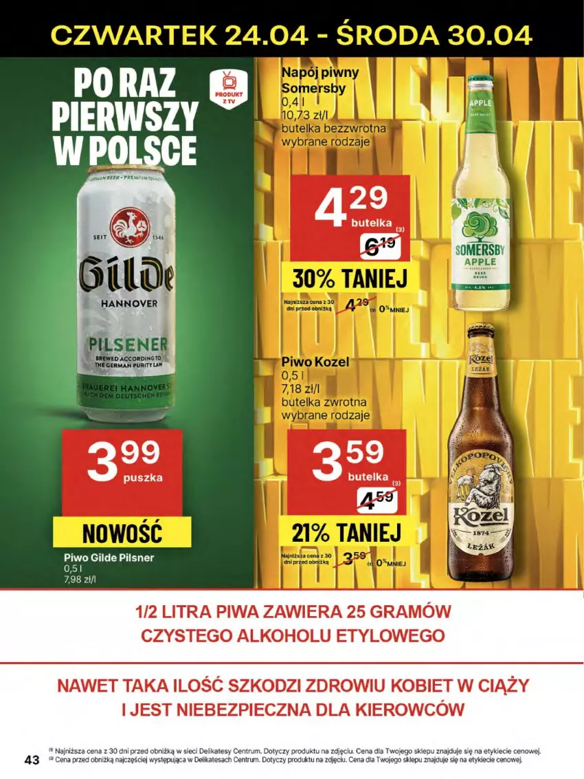 Gazetka promocyjna Delikatesy Centrum - Franczyza DC17 Czwartek - ważna 24.04 do 30.04.2025 - strona 43 - produkty: Gra, Piec, Piwa, Piwo, Somersby