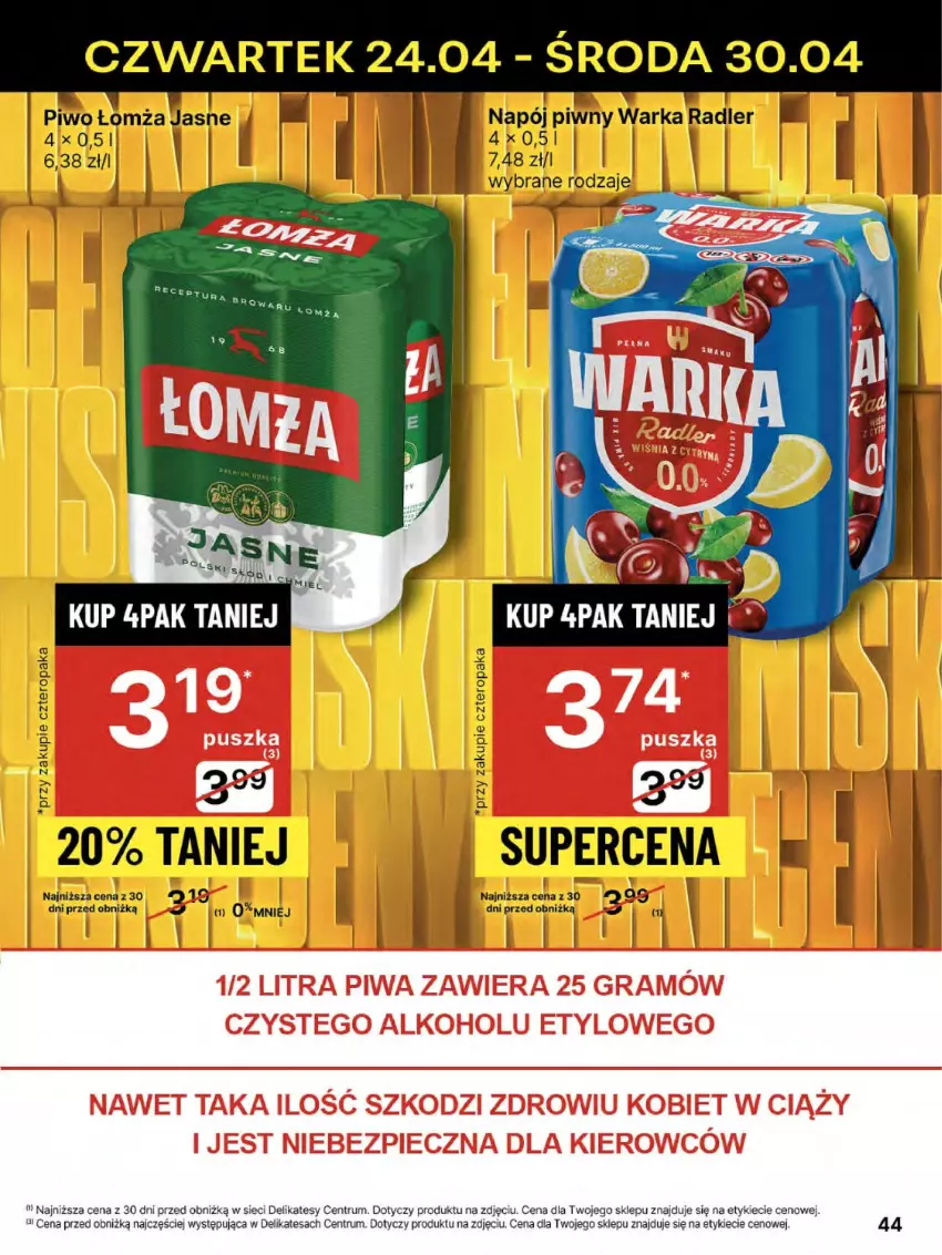 Gazetka promocyjna Delikatesy Centrum - Franczyza DC17 Czwartek - ważna 24.04 do 30.04.2025 - strona 44 - produkty: Napój, Piwo, Radler, Rum, Warka