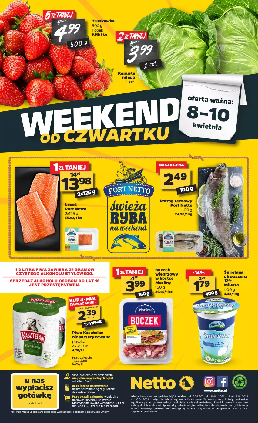 Gazetka promocyjna Netto - Gazetka spożywcza - ważna 06.04 do 10.04.2021 - strona 16 - produkty: Boczek, Boczek wieprzowy, Gra, Kasztelan, Morliny, Papier, Piec, Piwa, Piwo, Por, Pstrąg, Pstrąg tęczowy