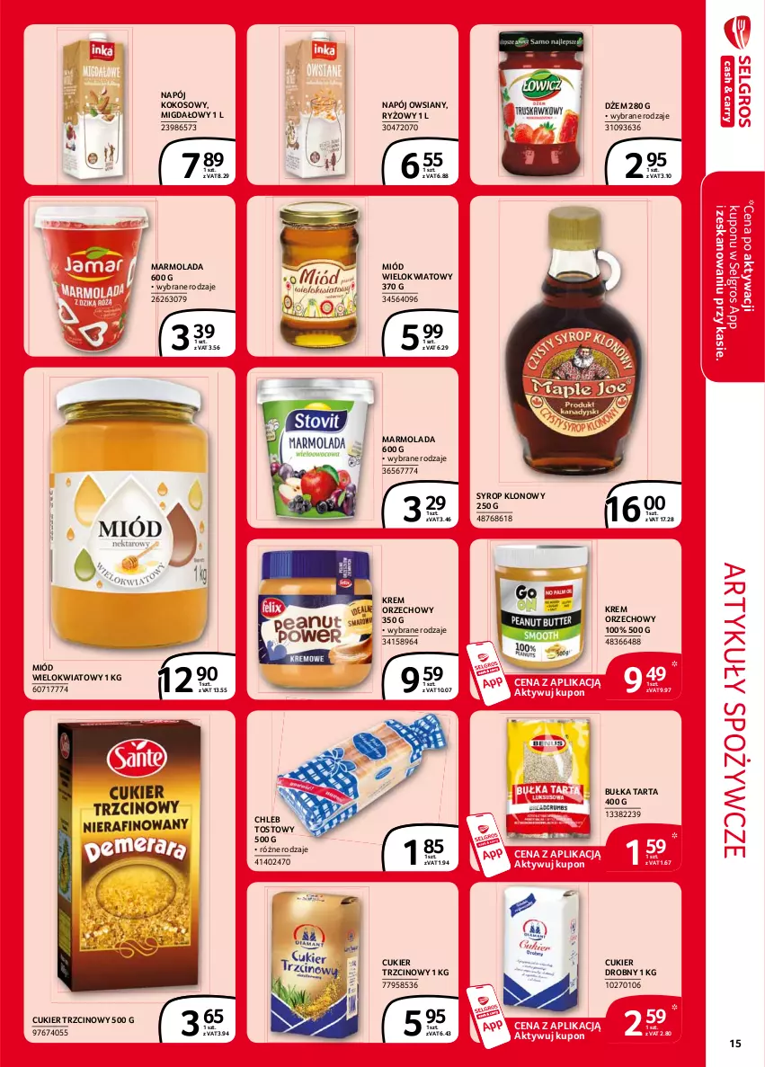 Gazetka promocyjna Selgros - Extra Oferta - ważna 01.02 do 28.02.2021 - strona 15 - produkty: Artykuły spożywcze, Bułka, Bułka tarta, Chleb, Chleb tostowy, Cukier, Cukier trzcinowy, Dżem, Kokos, Krem orzechowy, LG, Marmolada, Miód, Mola, Napój, Ryż, Syrop, Tarta