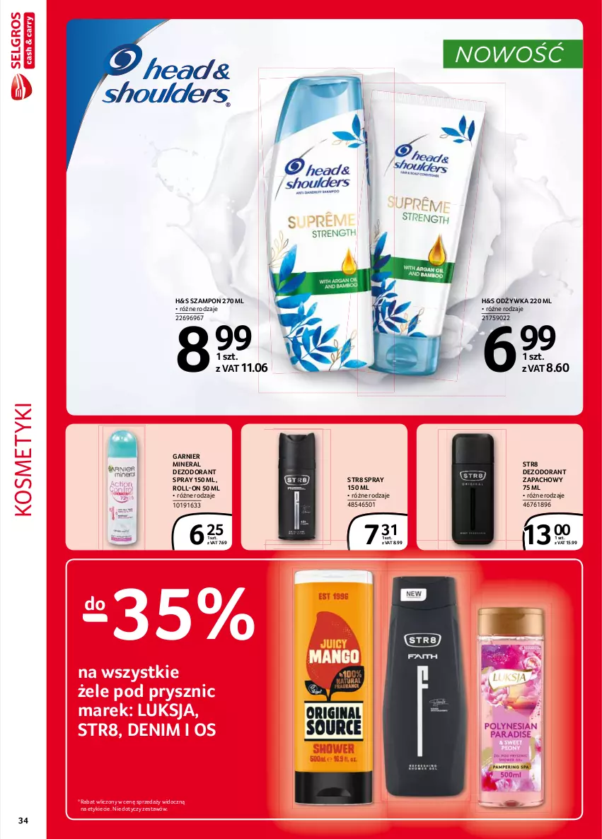 Gazetka promocyjna Selgros - Extra Oferta - ważna 01.02 do 28.02.2021 - strona 34 - produkty: Dezodorant, Garnier, Luksja, Odżywka, Str8, Szampon