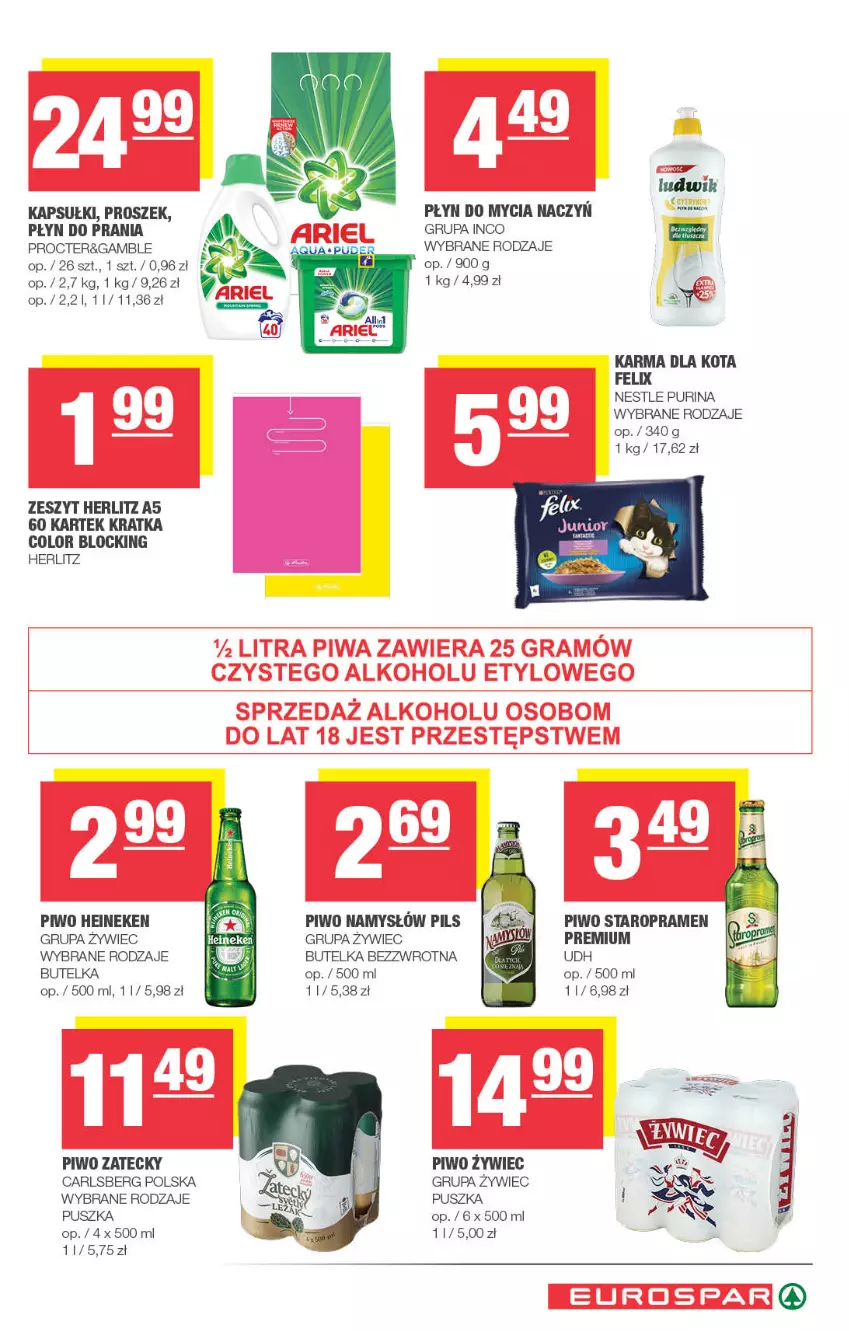 Gazetka promocyjna Spar - Spar - ważna 01.09 do 07.09.2021 - strona 15 - produkty: Carlsberg, Do mycia naczyń, Fa, Felix, Gra, Heineken, Ludwik, Namysłów, Piwa, Piwo, Płyn do mycia, Płyn do mycia naczyń, Płyn do prania, Pur, Purina