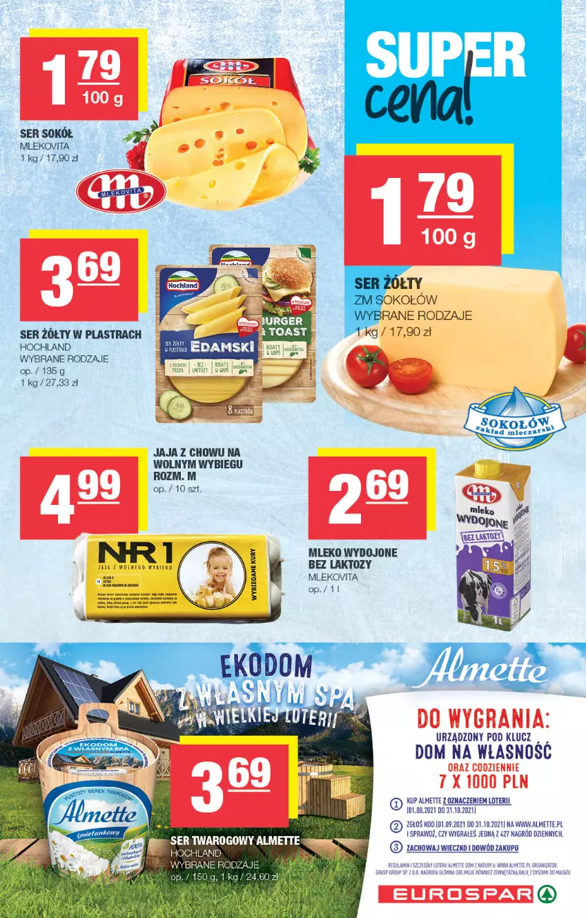 Gazetka promocyjna Spar - Spar - ważna 01.09 do 07.09.2021 - strona 9 - produkty: Almette, Fa, Gra, Hochland, Jaja, Jaja z wolnego wybiegu, Mleko, Mlekovita, Por, Ser, Sok, Sokół