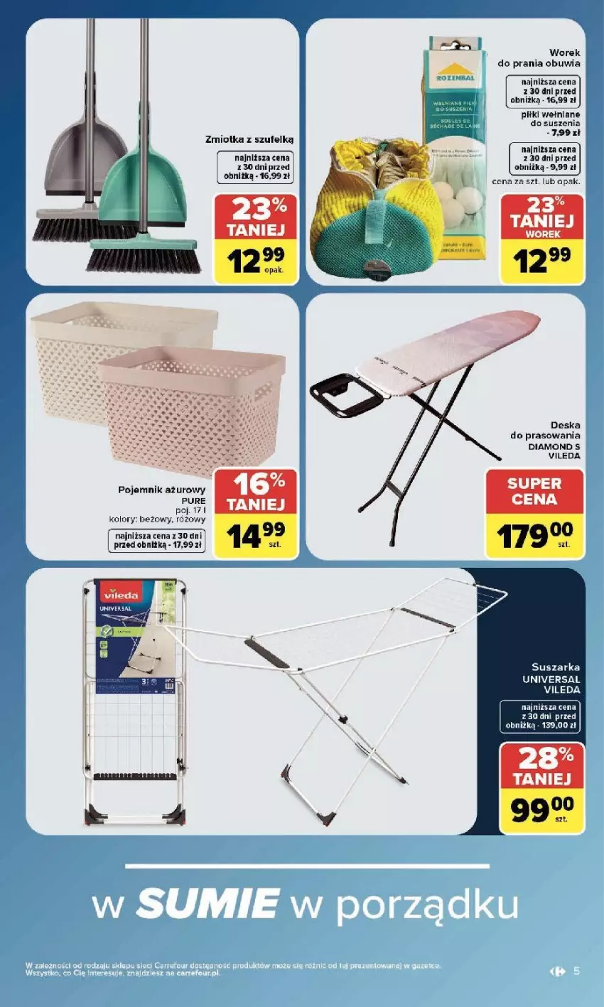 Gazetka promocyjna Carrefour - Gazetka Carrefour w SUMIE sama okazje - ważna 22.06 do 04.07.2026 - strona 5 - produkty: Deska do prasowania, Pojemnik, Pur, Suszarka, Vileda