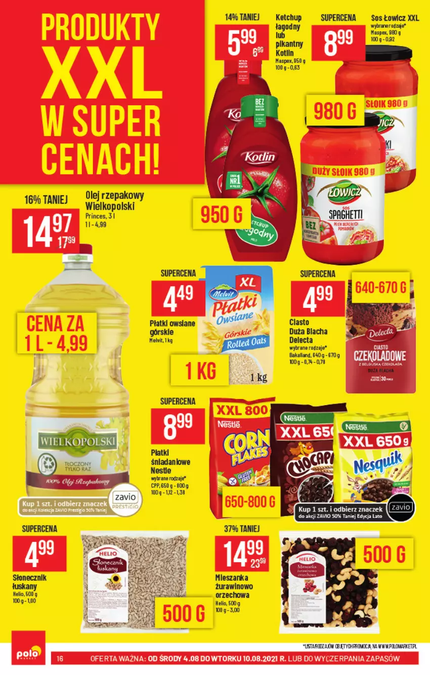 Gazetka promocyjna PoloMarket - Gazetka pomocyjna - ważna 04.08 do 10.08.2021 - strona 16 - produkty: Danio, Delecta, Helio, Ketchup, Olej, Olej rzepakowy, Płatki owsiane, Wino