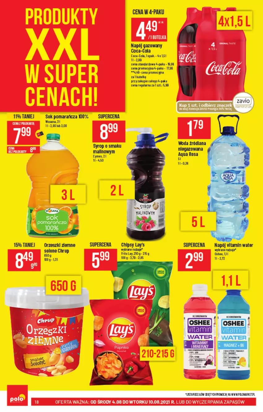 Gazetka promocyjna PoloMarket - Gazetka pomocyjna - ważna 04.08 do 10.08.2021 - strona 18 - produkty: Chipsy, Coca-Cola, LANA, Napój, Napój gazowany, Orzeszki, Orzeszki ziemne, Sok, Syrop, Woda