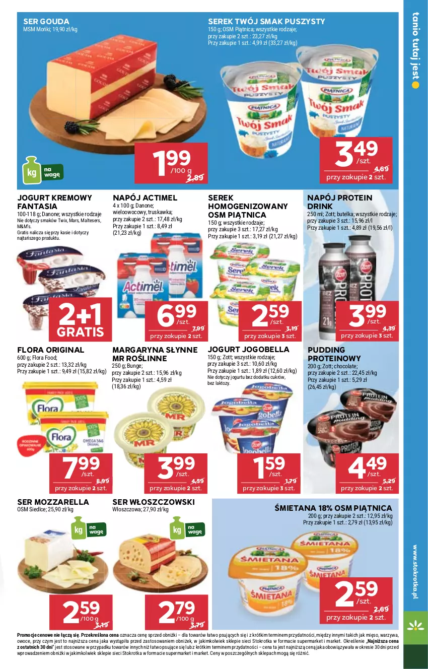 Gazetka promocyjna Stokrotka - Market - ważna 25.09 do 01.10.2025 - strona 15 - produkty: Actimel, Bell, Bella, Danone, Fa, Fanta, Flora, Gin, Gouda, Gra, Jogobella, Jogurt, Margaryna, Mars, Mięso, Mozzarella, Napój, Owoce, Piątnica, Pudding, Ser, Serek, Serek homogenizowany, Słynne, Twix, Twój Smak, Warzywa, Włoszczowski, Zott