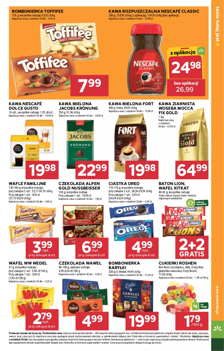 Gazetka promocyjna Stokrotka - Market - ważna 25.09 do 01.10.2025 - strona 17 - produkty: Baryłki, Baton, Ciastka, Cukier, Cukierki, Czekolada, Dolce Gusto, Fa, Gala, Galaretka, Gra, Jacobs, Jacobs Krönung, Kawa, Kawa mielona, Kawa rozpuszczalna, Kawa ziarnista, Lion, Mięso, Mocca Fix Gold, Nescafé, Oreo, Owoce, Ser, Toffifee, Torba, Wafle, Warzywa, Wawel, Woseba