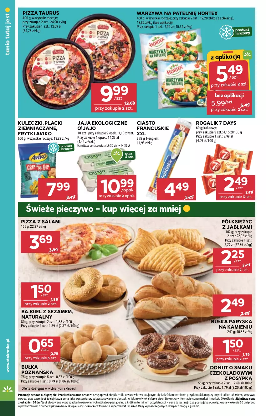 Gazetka promocyjna Stokrotka - Market - ważna 25.09 do 01.10.2025 - strona 22 - produkty: 7 Days, Bułka, Ciasto francuskie, Donut, Frytki, Hortex, Jabłka, Jaja, Kakao, Lack, Mięso, Owoce, Piec, Pieczywo, Pizza, Rogal, Salami, Sezam, Warzywa