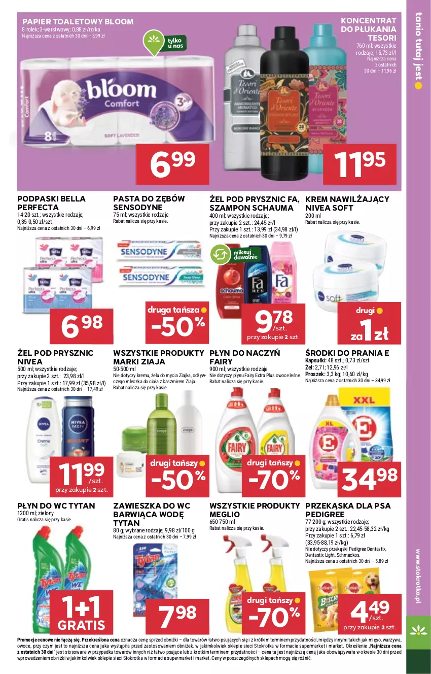 Gazetka promocyjna Stokrotka - Market - ważna 25.09 do 01.10.2025 - strona 25 - produkty: Bell, Bella, Fa, Fairy, Gra, Krem nawilżający, Mięso, Nivea, Owoce, Papier, Papier toaletowy, Pasta do zębów, Pedigree, Perfecta, Płyn do wc, Podpaski, Schauma, Sensodyne, Szampon, Tytan, Warzywa, Zawieszka do wc, Ziaja, Ziajka