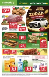 Gazetka promocyjna Stokrotka - Market - Gazetka - ważna od 01.10 do 01.10.2025 - strona 1 - produkty: Piwa, Piwo, Tchibo, Warzywa, Gra, Karkówka wieprzowa, Kawa mielona, Kawa, Kiełbasa podwawelska, Ziemniaki, Tusz, Wawel, Lody, Tarczyński, Płyn do płukania, Owoce, Kabanos, Kiełbasa, Lenor, Mięso, Fa