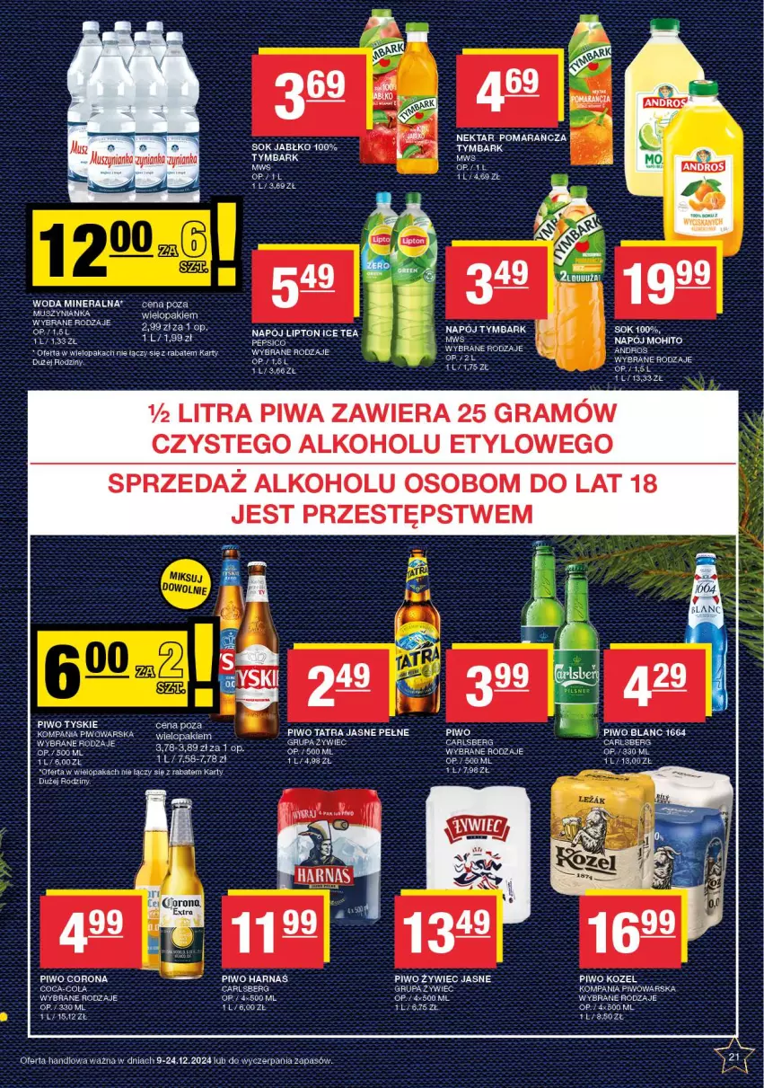 Gazetka promocyjna Spar - EuroSpar - ważna 09.12 do 19.12.2024 - strona 21 - produkty: Carlsberg, Gra, Harnaś, Ice tea, Lipton, Mus, Muszynianka, Napój, Piwa, Piwo, Tymbark, Tyskie, Waga