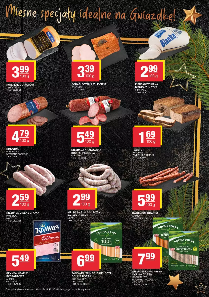 Gazetka promocyjna Spar - EuroSpar - ważna 09.12 do 19.12.2024 - strona 7 - produkty: Bianka, Kabanos, Kiełbasa, Kiełbasa biała, Kiełbasa krakowska, Kindziuk, Krakus, Parówki, Pasztet, Piec, Szynka