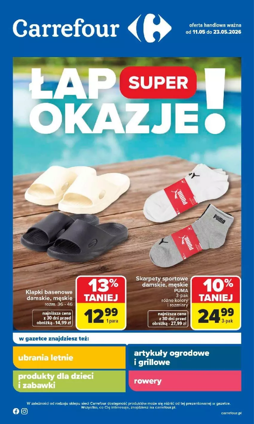 Gazetka promocyjna Carrefour - Gazetka Łap super okazje od poniedziałku! - ważna 11.05 do 23.05.2026 - strona 1 - produkty: Karp, Klapki, Por, Sport