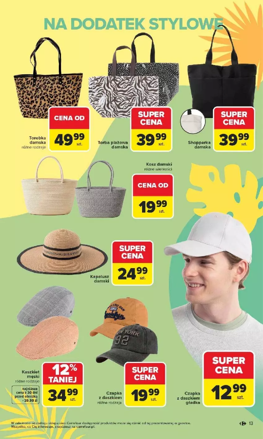Gazetka promocyjna Carrefour - Gazetka Łap super okazje od poniedziałku! - ważna 11.05 do 23.05.2026 - strona 13 - produkty: Czapka, Kaszkiet, Kosz, Torebka