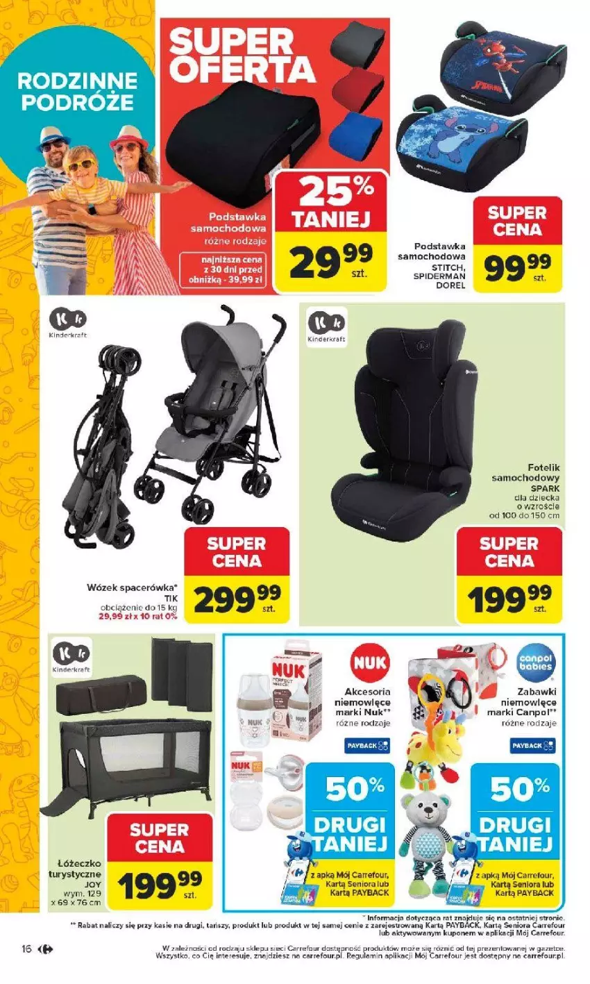 Gazetka promocyjna Carrefour - Gazetka Łap super okazje od poniedziałku! - ważna 11.05 do 23.05.2026 - strona 16 - produkty: Acer, Canpol, Fotel, Fotelik, Fotelik samochodowy, Kinder, Podstawka samochodowa, Spiderman, Wózek