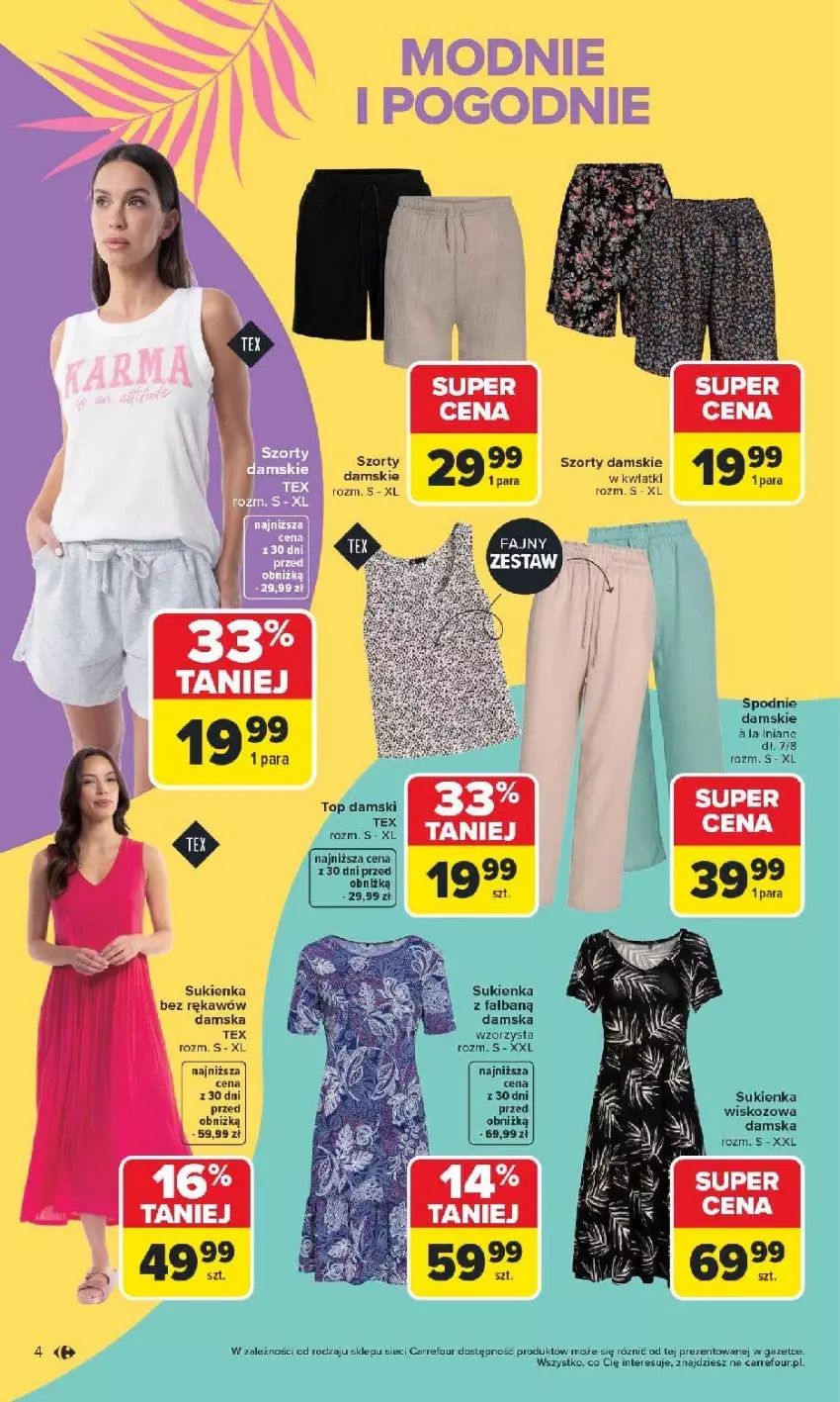 Gazetka promocyjna Carrefour - Gazetka Łap super okazje od poniedziałku! - ważna 11.05 do 23.05.2026 - strona 4 - produkty: Fa, Spodnie, Sukienka, Szorty, Top